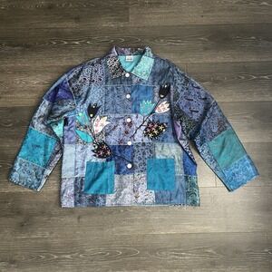 Parsley & Sage Silk‎ Patchwork Embroidered Large Blazer Jacket Artsy Boho Gypsy